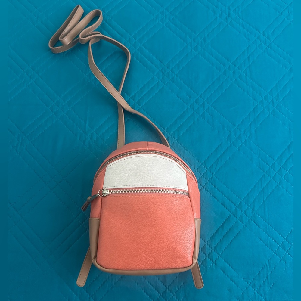 Mini Coral and Cream Crossbody Backpack